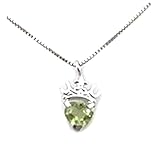 クラウン と 半貴石 の ハート ネックレス レディース K18WG ペンダント (ペリドット)