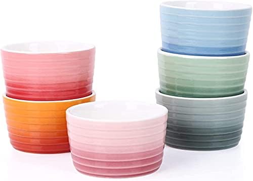 6 Pack Porcelain Desserts Ramekins, 8 OZ Ceramic Souffle Dish Creme Brulee Ramekins Set, Porcelain Pudding Cup For Jams, Ice Cream Bowls and Dipping Sauces, Colorful Ramekins Bowls (A)