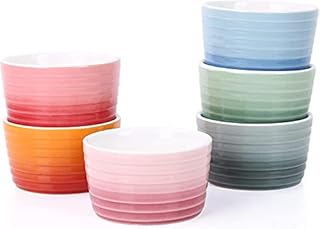 6 Pack Porcelain Desserts Ramekins, 8 OZ Ceramic Souffle Dish Creme Brulee Ramekins Set, Porcelain Pudding Cup For Jams, Ice Cream Bowls and Dipping Sauces, Colorful Ramekins Bowls (A)