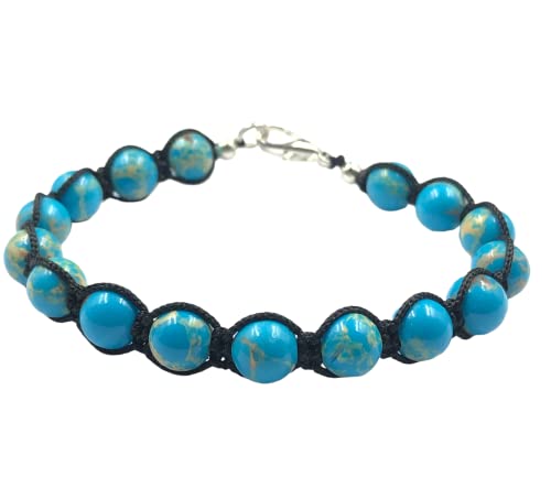 Shnaya Jewels Aaa " Blue Copper Turquoise " Natural Healing Power Gemstone Crystal Beads Unisex Bracelets 8Mm .Cuff, Yoga & Meditation Bracelet , Woven Bracelet , Charm Bracelet , Thread Wrap Bracelet , Boho Bracelet , Gift For Men & Women ,Bye Bye Anxiety Bracelet, Handmade Bracelet For Reiki Healing (Thread Bracelet, 8.5 Inches) #TOP16