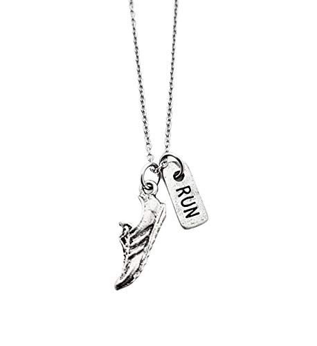 Pewter RUN Rectangle Necklace, 18 inch