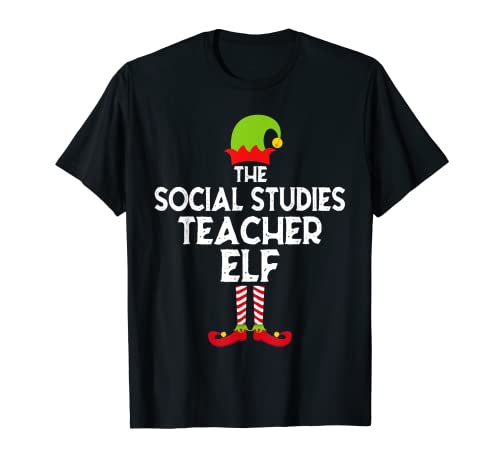 Social Studies Teacher Elf Pijama familiar de Navidad a juego Camiseta