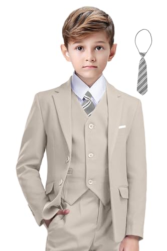 Image of Suit for Boy Formal Slim Fit Tuxedo 5 Pieces Kids Toddler Wedding Outfit Blazer Pants Vest Set Boys Suits