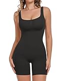 VVX Square Neck Bodysuit for Women Tummy Control Shapewear Butt Lifting Bodycon Compression One Piece Shorts Jumpsuit - Black M