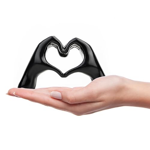 Small Heart Hands Sculpture Decor for Living Room Bedroom Bookshelf Coffe Table and Office Display, Love Finger Statue Modern Aesthetic Home Decor, Unique Gift for Wedding Christmas Birthday (Black)