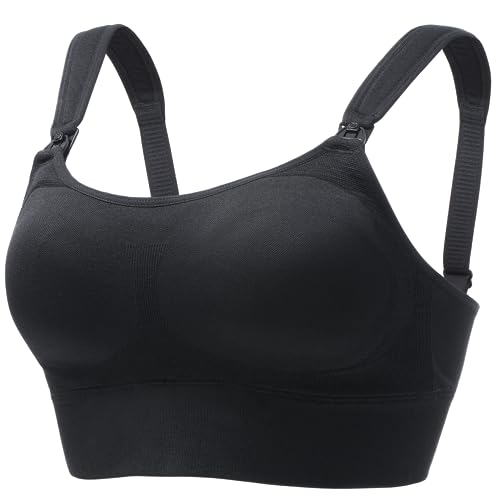 Image of Momcozy Lycra Pumping Bra Hands Free with Fixed Padding for Good Shaping, Comfortable Support Pumping and Nursing Bra in One, Seamless Maternity Breast Pump Bra & Maternity Bra Black