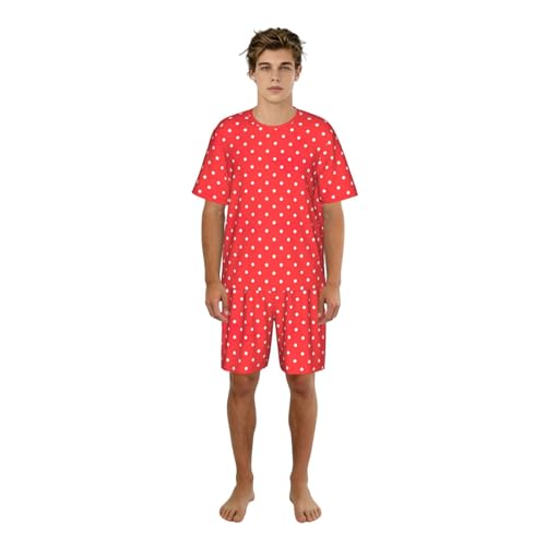 Pijama de lunares de hombre ropa de dormir suave de dos piezas con pantalones cortos con bolsillos