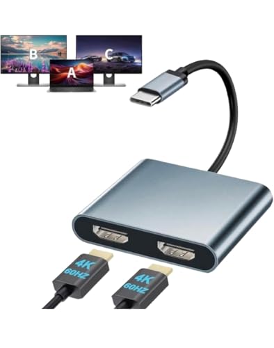 USB-C �f���A��HDMI�ϊ��A�_�v�^ 4K60Hz 2�|�[�g 3��ʑΉ�
