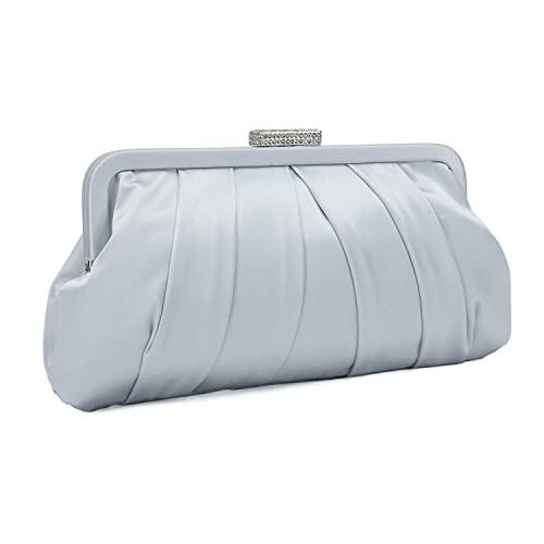 CHARMING TAILOR Classic Pleated Satin Clutch Bag Diamante Embellished Formal