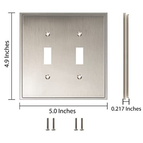 Cover Star Soft Modern Decorative Wall Plate Switch Plate Outlet Cover, Durable Solid Zinc Alloy (Double Toggle, Satin Nickel) #TOP2