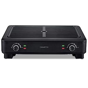 Rowenta KG900812, Smokeless Grill, Griglia, 70% di fumo in meno, Meno odori, 2 zone di cottura indipendenti, 2000 W, Nero