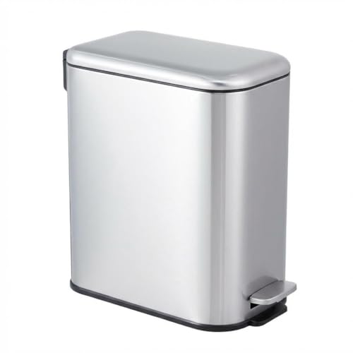 Image of GarveeHome 3.2 Gal Slim Trash Can, Step Garbage Can with Soft-Close Lid, Stainless Steel Recycling Bin Waste Container with Removable Inner Bucket for Kitchen, Bathroom, Office, Silver