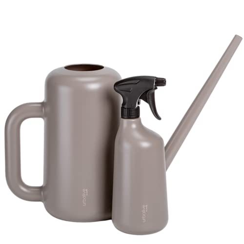 Plastia Gießkanne 1,8 L mit Sprühflasche 1 L - Blumengießkanne und Blumensprüher aus recyceltem Kunststoff - für den Zimmerpflanzen, Kräuter, Balkonpflanzen, Taupe