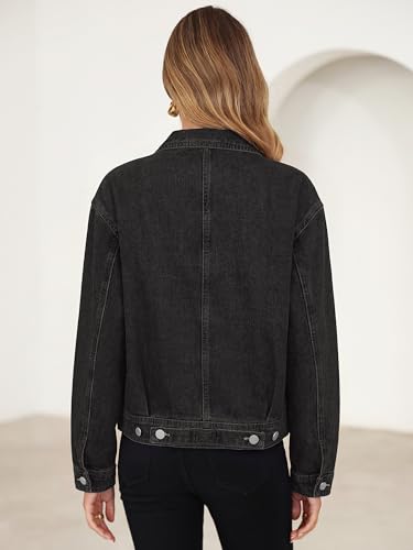 Image of Glamaker Womens Jean Jacket 2026 Casual Basic Trendy Button Down Long Sleeve denim Jacket Coat With Pockets