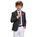 Boy's Tweed Suit Blazer Jacket Spring Single Breasted Kids Herringbone Tuxedo Boys' Fashion Homecoming Sport Coat Jacket Set Prom Grey 18