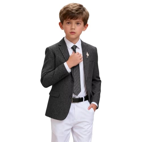 Boy's Tweed Suit Blazer Jacket Spring Single Breasted Kids Herringbone Tuxedo Boys' Fashion Homecoming Sport Coat Jacket Set Prom Grey 18