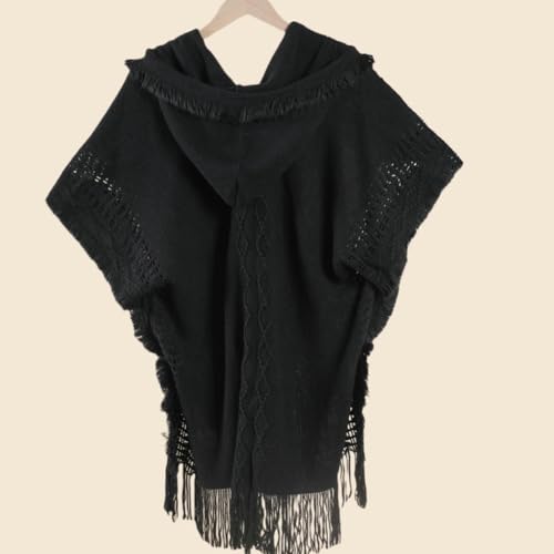 Women's Pullover Hooded Shawl Wraps Long Poncho Cape Fringed Cardigan Coat Warm Loose Knit Sweater Top2