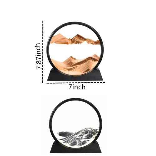 3D Moving Sand Art Picture Decor, Deep Sea Sandscape Liquid Motion, Round Glass, Mobile Sand Painting Relaxing Gifts, Large Desktop Decorations/Toys For Adults And Children(7 Inch, Yellow) #TOP2