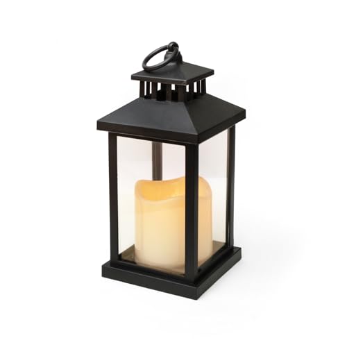 Image of Coku LT-22 Vintage LED Lantern with Pillar Candle, Battery Operated Wall Hanging Lamp, Flameless Antique Glass Holder for Home Decor, Diwali (Black, Pack 2)