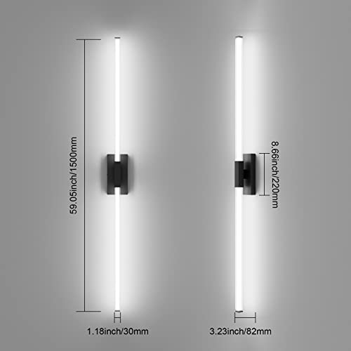 Ralbay 59Inch Matte Black Vanity Light Bar Matte Black Bathroom Wall Mounted Lighting Fixtures Over Long Mirror 42W 5500K White Light #TOP5