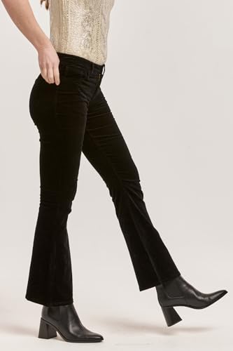 DEAR JOHN Rosa Flare Pant Mid Rise Slim Fit Full Inseam Flared Hem Comfort Stretch Velveteen Denim – Black Velveteen – 252