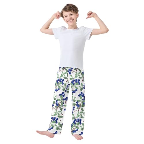 Blueberry with Leaves Boys Long Pants Soft Trousers Elastic Waist Kids Lounge Bottoms with Pockets S-XL2