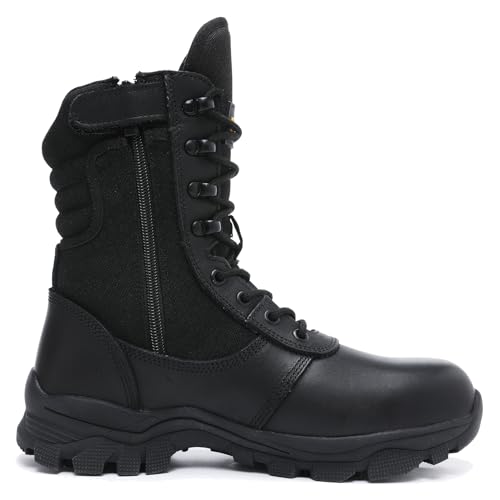 Tactical Boots for Men Steel Toe Side Zipper Puncture-proof Non-slip Comfortable Leather Outdoor Military Combat Work Shoe