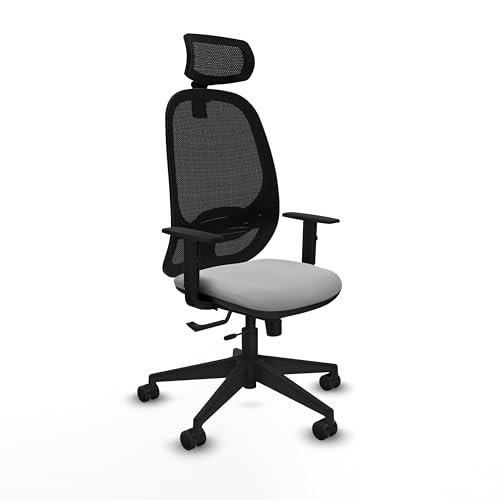 Piqueras y Crespo   Silla de Oficina Calidad Precio Cilanco con Brazos 1D, Apoyo Lumbar Regulable en Altura y Cabecero Regulable en Altura E Inclinación. Negro/Gris Claro