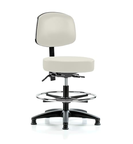 Image of Perch Stationary Height Adjustable Doctor's Stool with Back and Foot Ring | Medium Bench Height 21-28.5 inch | Off-White Vinyl