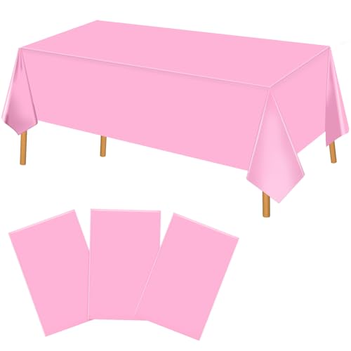 Image of Hxezoc 3 Pack Pink Disposable Plastic Tablecloth, 54 x 108 Inches Waterproof Table Cover for Wedding Birthday Party Baby Shower Decorations Outdoor Indoor Party Supplies