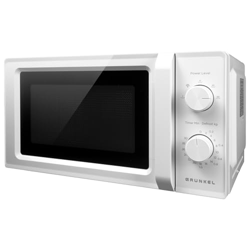 Microondas Grunkel sin grill de 700w 20 litros de capacidad MW-20MA con 5 niveles de potencia, descongelacion y plato de 24,5cm.