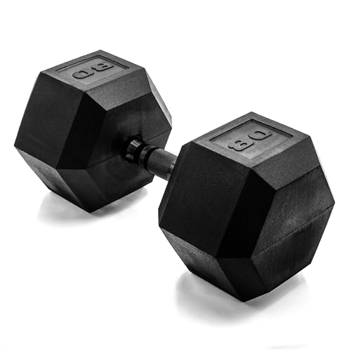 Image of CAP Rubber Coated Dumbbell Weights, Free Weights for Home Gym Strength Training, Anti-Roll Hex Dumbbells with Black, Chrome & Comfort Grip Handles, Singles
