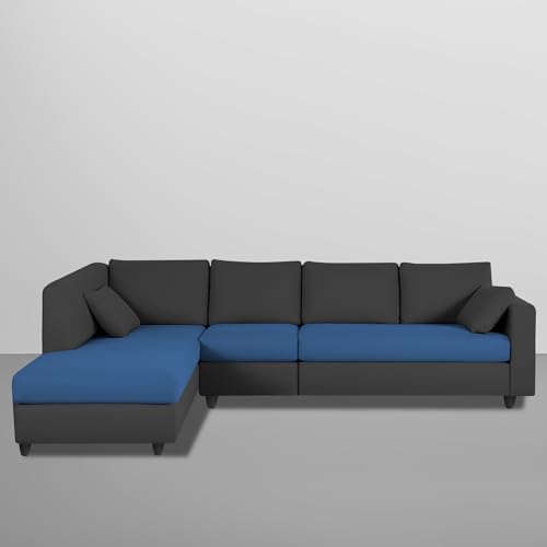 Image of Florian LHS 6 Seater L Shape Sofa Set for Living Room (Blue Black Fabric) Premium Fabric Sofa