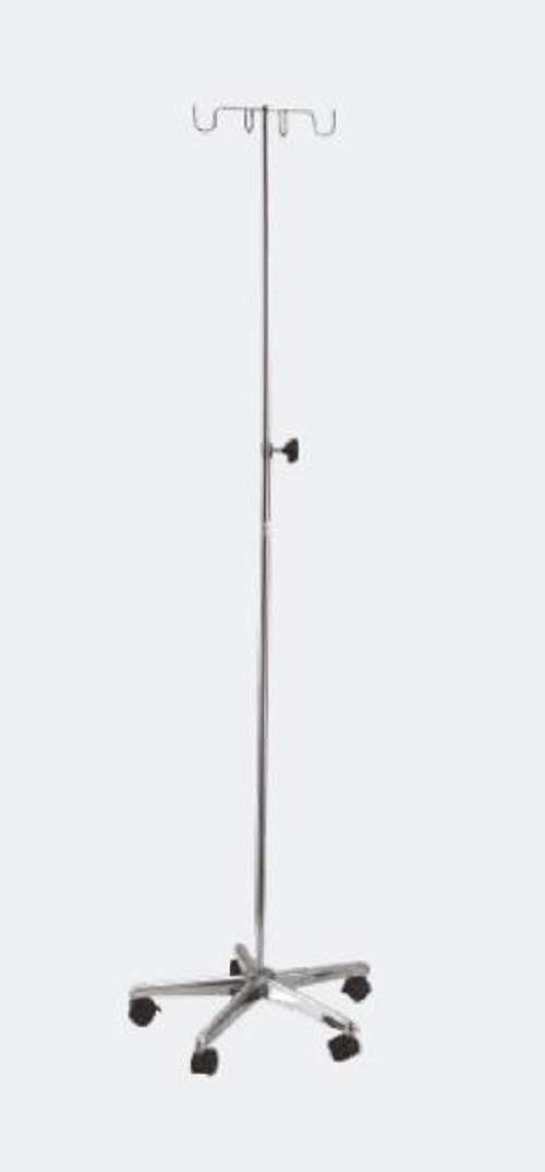 Asta porta flebo base cromata su 5 ruote, 4 ganci