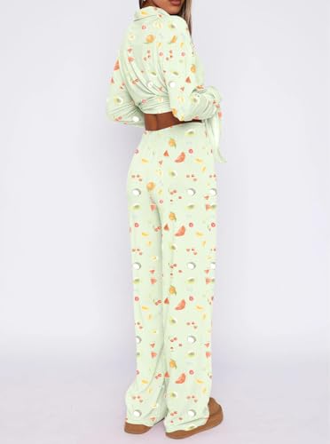 Image of Dressmine Ladies Long Sleeve Cute Pajama Sets 2 Piece Fall Outfits Button Up Pjs Set Loungewear
