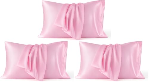 Image of Bedsure Satin Pillowcase 6 Pack Similar to Silk Pillow Cases Standard Size, Pink Pillow Case Covers with Envelope Closure, Home Decor Valentine Gifts for Women Girls,20x26 Inches, 2pcs