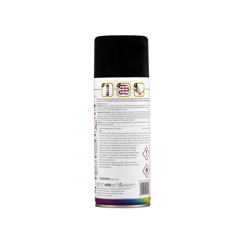 Image of Tetrion Easy Spray Paint - Gloss Black 400ml - All-Purpose Fast Drying Acrylic Spray for Wood, Metal, Plastic, Ceramic & More, Smooth Base Coat - Indoor & Outdoor Use, 13.5 Oz