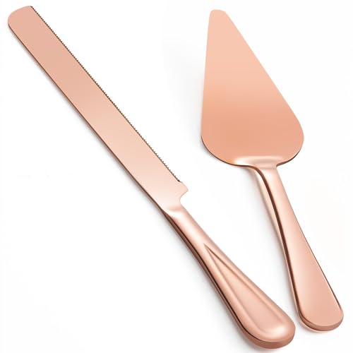 FTAKRY 13-Inch Premium Cake Cutting Set for wedding，Exquisite Cake Knife and Server Set with Serrated Design, Ideal for Pastries, Pies, and Desserts (Rose Gold)
