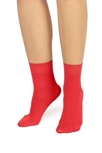 LORES Calcetines de mujer, microfibra, opacos, ajustados, de largo hasta la tripa, 60 Denier, banda antipresión, calcetines hasta el tobillo [Hecho en Italia], rojo, Talla única