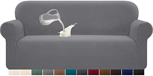Granbest Stretch Wasserdicht Sofabezug 1 Stück Sofahusse Spandex Jacquard Elastische Couchbezug mit Anti-Rutsch-Schaumstoffe(3 Sitzer, Hellgrau)