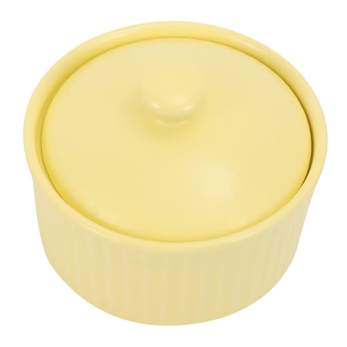 BRIGHTFUFU 1 Pc Souffle Baking Bowl Ramekins Oven Safe Bowls Brulee Dishes Yellow Round Ramekin Bowl Oven Dish Cups Roaster Pan with Lid Multipurpose Bowl Multifunction Porcelain Cup Ceramics