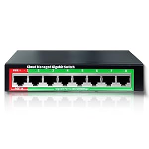 STEAMEMO 8 Port Gigabit Switch, Easy Smart Managed Ethernet Switch, Desktop or Wall Mount, Vlan, Ethernet Splitter, Network Hub, Sturdy Metal