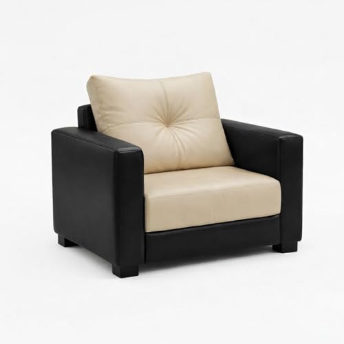 Image of FURNY Heritage 3 Seater + 1 Seater + 1 Seater Leatherette Sofa Set (Black-Cream) | Durable Comfort | Ideal for Living Room