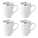 Regency Silver 18oz Porcelain Mugs – Set of 4 Elegant Silver-Trimmed Cups – Perfect for Coffee, Tea & Hot Beverages – Durable, Dishwasher-Safe Drinkware for Everyday Use & Special Occasions