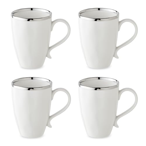 Regency Silver 18oz Porcelain Mugs – Set of 4 Elegant Silver-Trimmed Cups – Perfect for Coffee, Tea & Hot Beverages – Durable, Dishwasher-Safe Drinkware for Everyday Use & Special Occasions