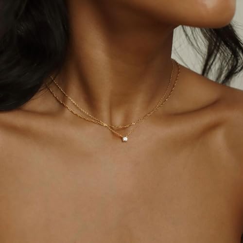 14k Gold Plated Cubic Zirconia Diamond Pendant Necklace Dainty Simple Gold Choker Necklaces for Women4