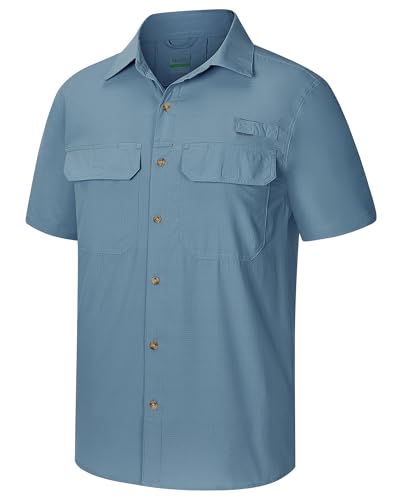 33,000ft Men's UPF 50+ UV Short Sleeve Hiking Fishing Shirt Quick Dry Cooling PFG Sun Protection Shirt for Travel Safari