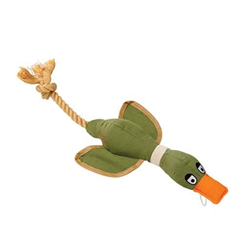House of Paws Extra Large Khaki Duck, Cotton Canvas Thrower Dog Toy with Rope and Squeaker, 32cm x 67cm x 11cm