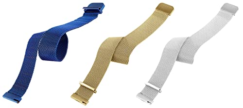 Image of ACM Pack of 3 Watch Strap Magnetic Loop 20mm compatible with Compaq Q Watch Smartwatch Metal Chain Band (Blue /Champagne Gold /Silver)