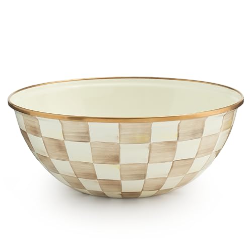 MACKENZIE-CHILDS Enamel Everyday Bowl, Serving Bowl for Entertaining, Medium, Brown-and-White Mocha Check